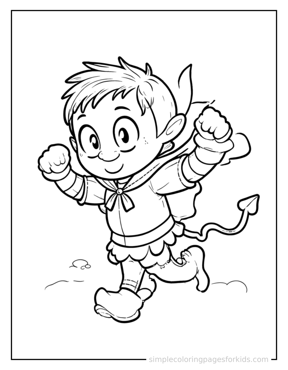 Running Friendly Kid Vampire With A Small Cape Coloring Page
