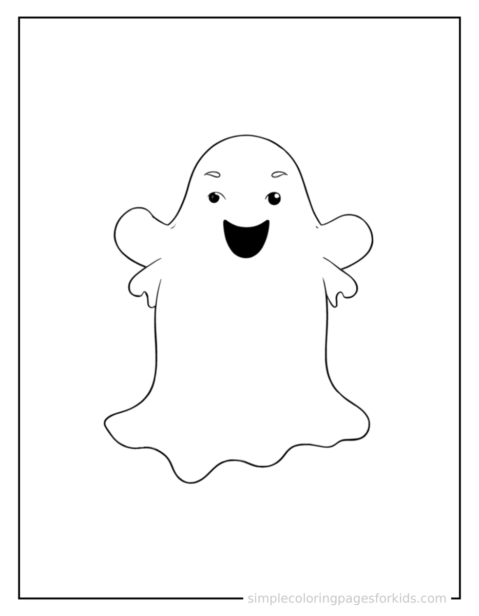 Proud Friendly Ghost Floating With A Happy Face Coloring Page
