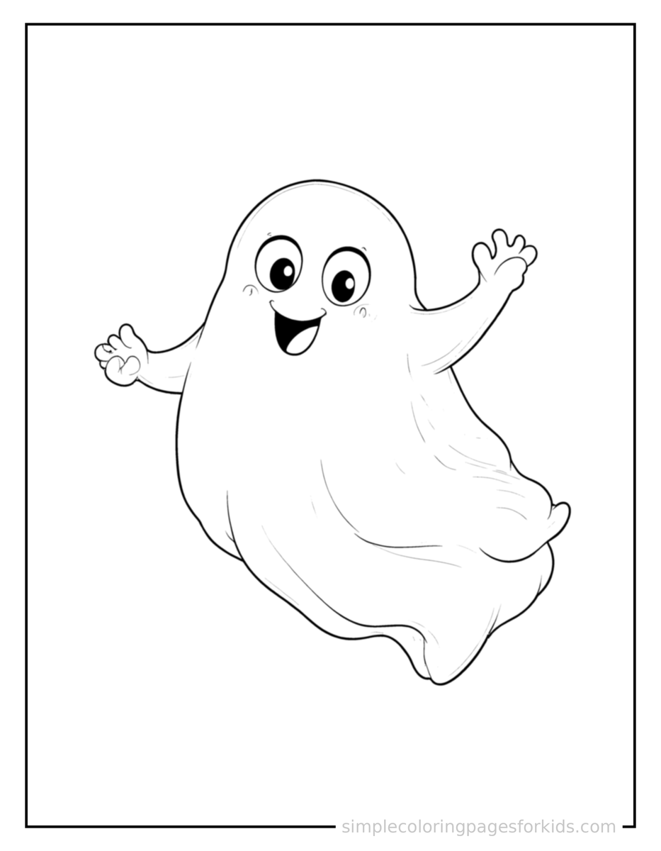 Jumping Friendly Ghost Floating With A Happy Face Coloring Page