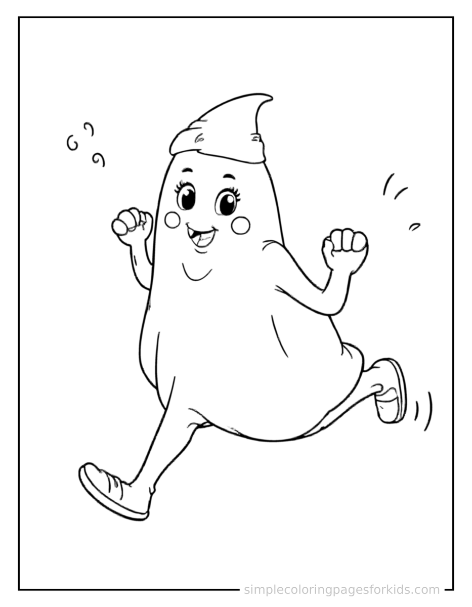 Running Friendly Ghost Floating With A Happy Face Coloring Page