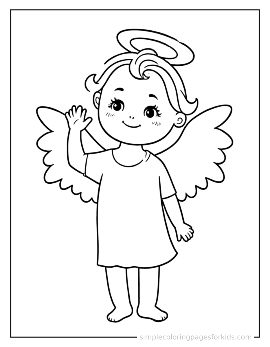 Little Angel With Fluffy Wings And A Halo Coloring Pages