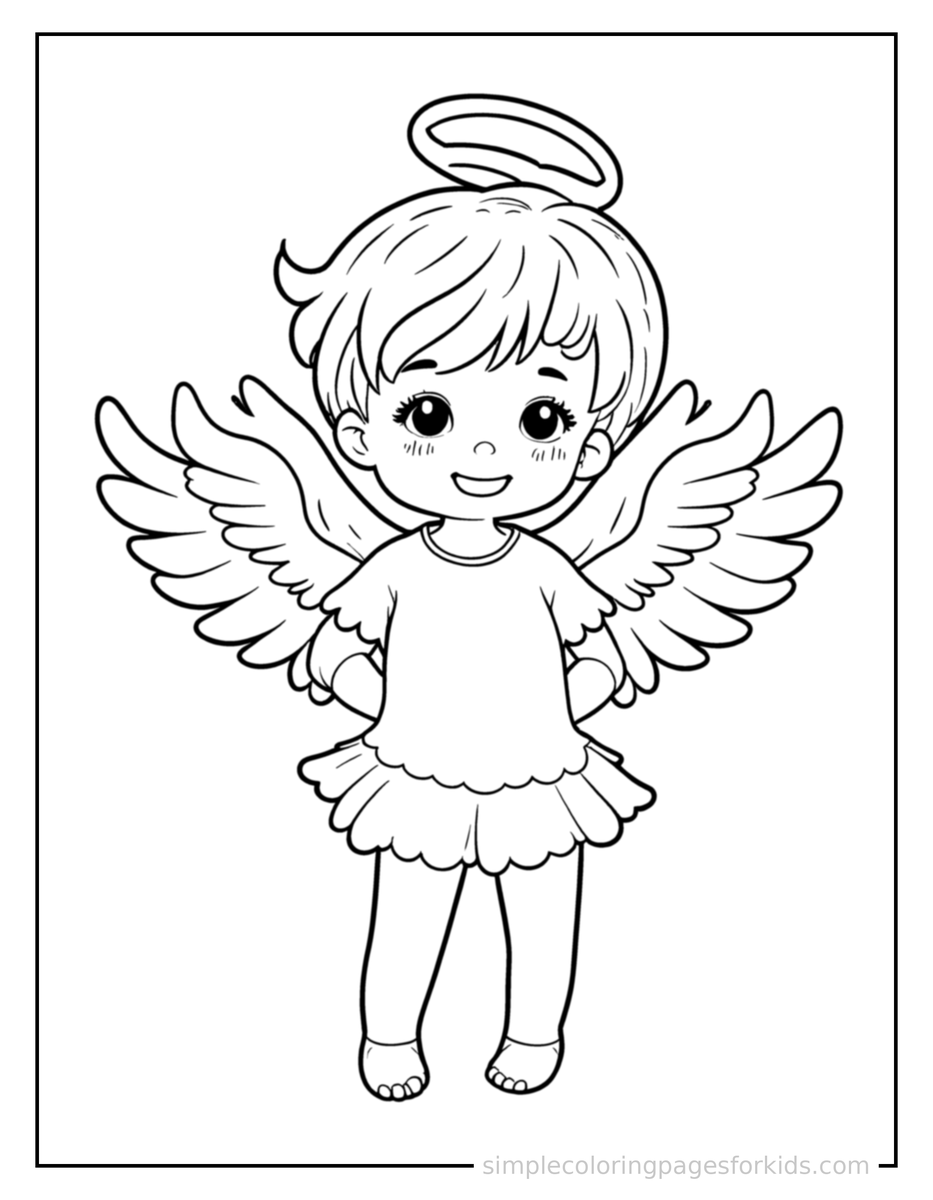 Proud Little Angel With Fluffy Wings And A Halo Coloring Page