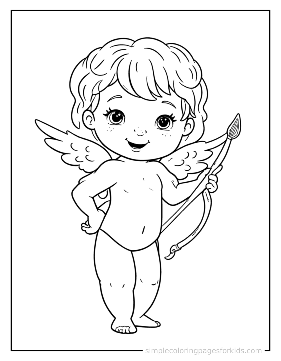 Proud Cupid With Tiny Wings And A Bow And Arrow Coloring Page