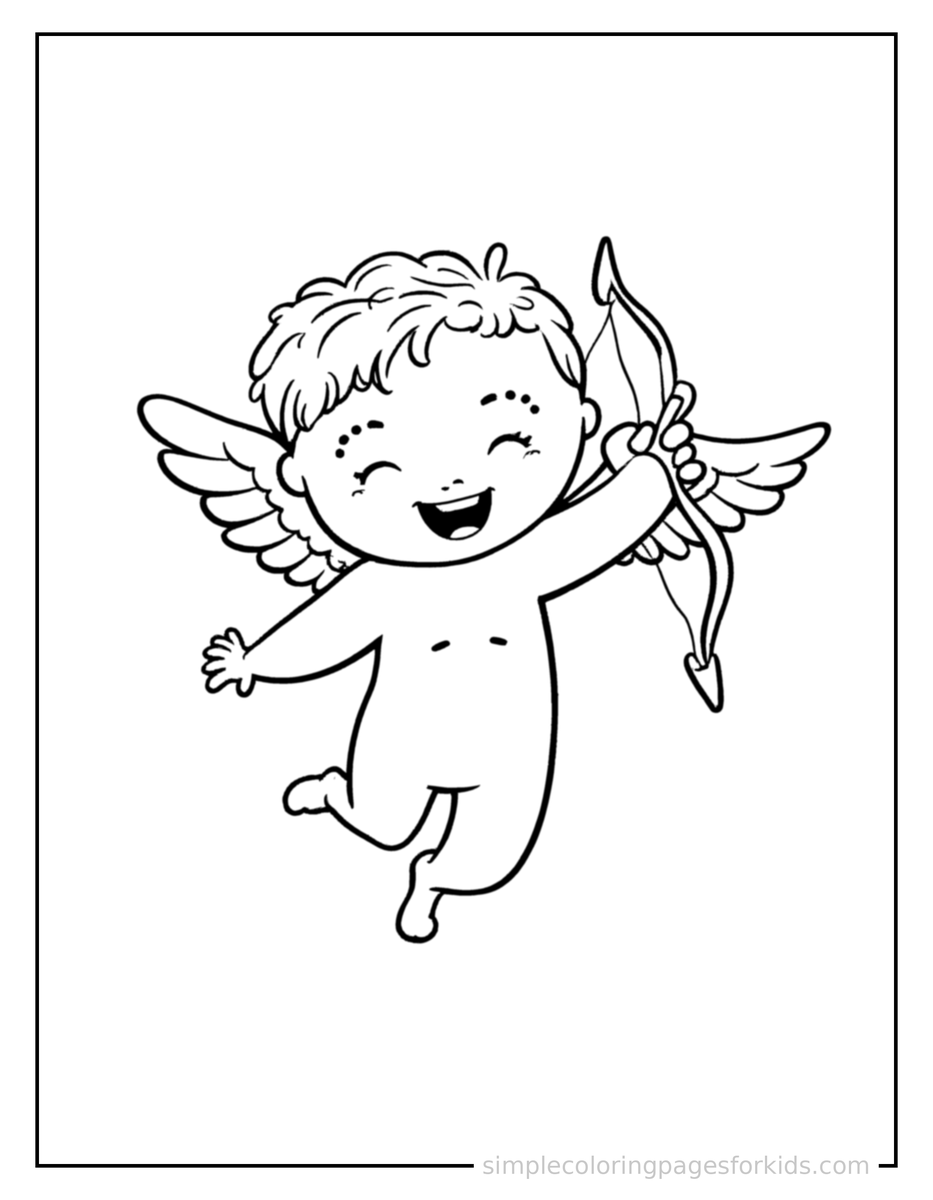 Jumping Cupid With Tiny Wings And A Bow And Arrow Coloring Page