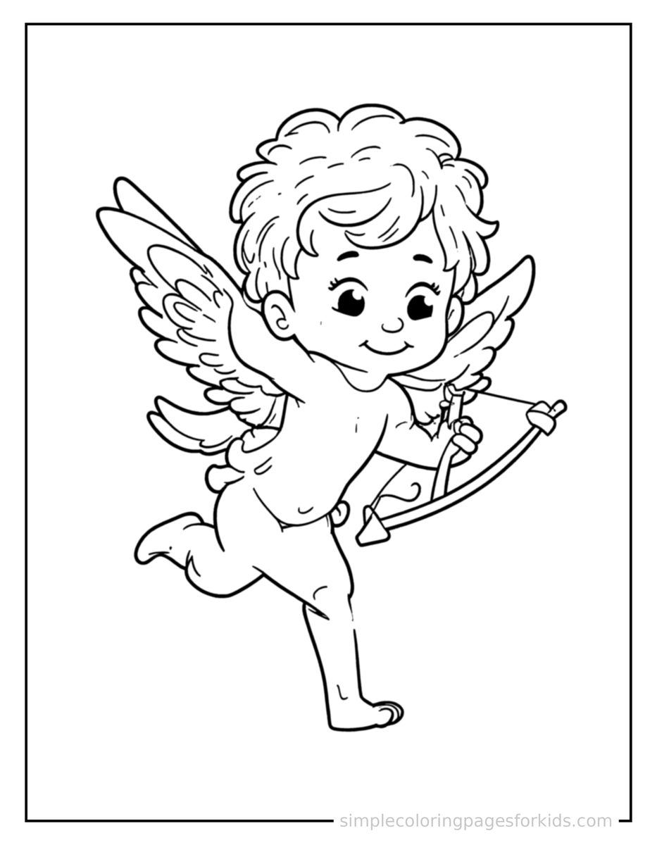 Running Cupid With Tiny Wings And A Bow And Arrow Coloring Page
