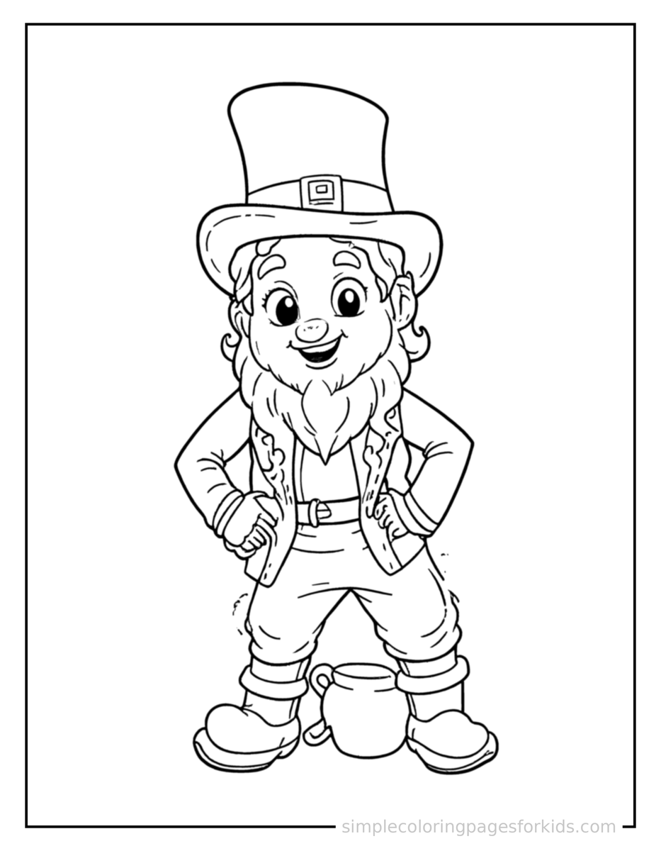 Proud Lucky Leprechaun With A Pot Of Gold Coloring Page