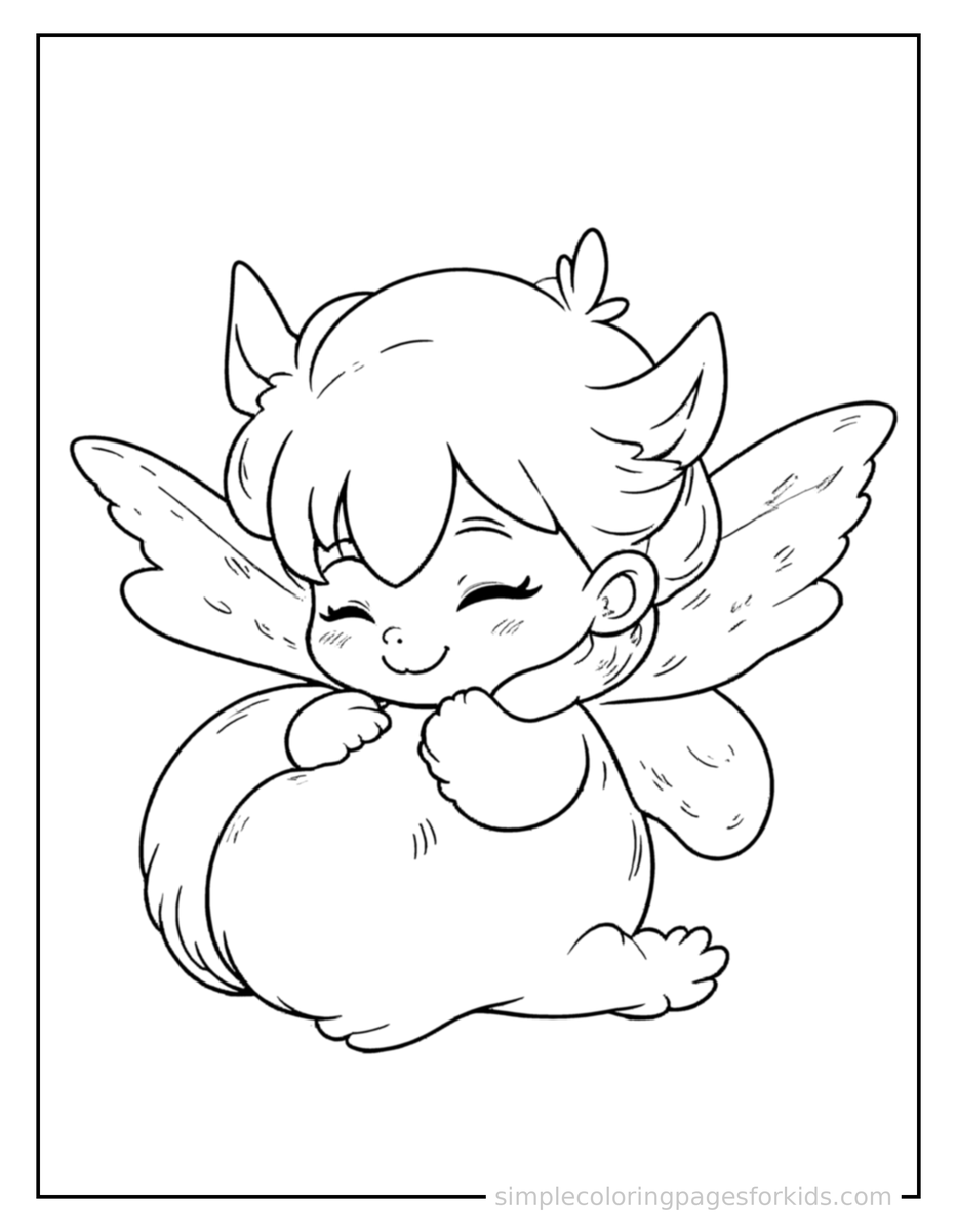 Sleepy Tiny Sprite With Glowing Wings Coloring Page