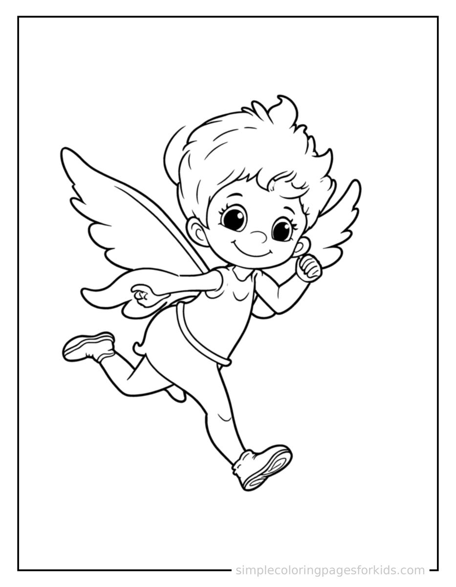 Running Tiny Sprite With Glowing Wings Coloring Page