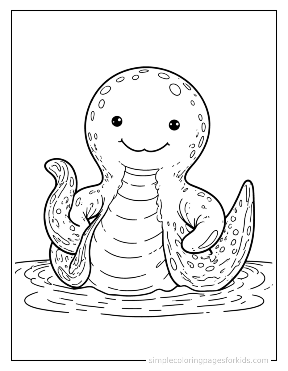Proud Friendly Kraken Peeking Out Of The Water Coloring Page