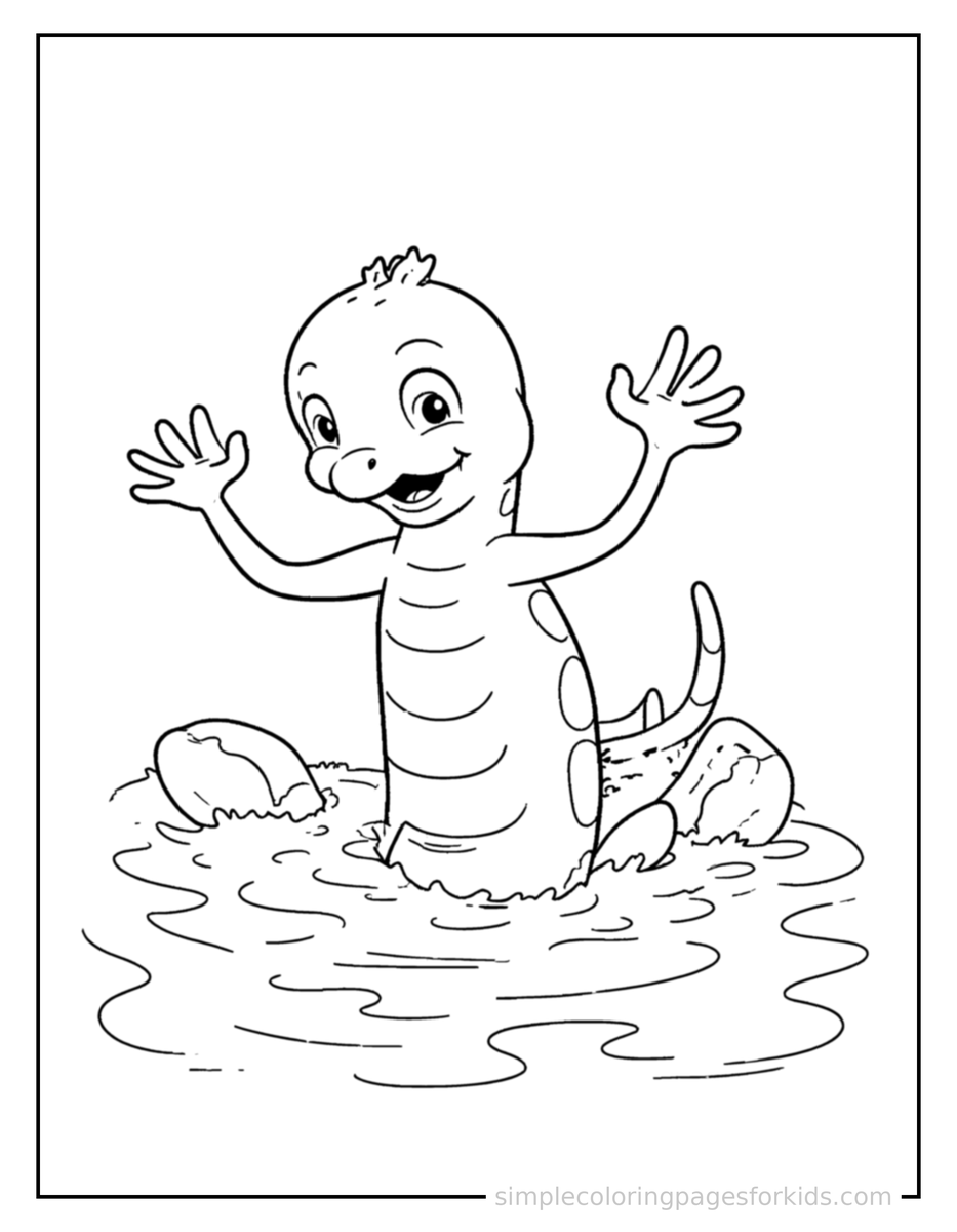 Jumping Friendly Kraken Peeking Out Of The Water Coloring Page