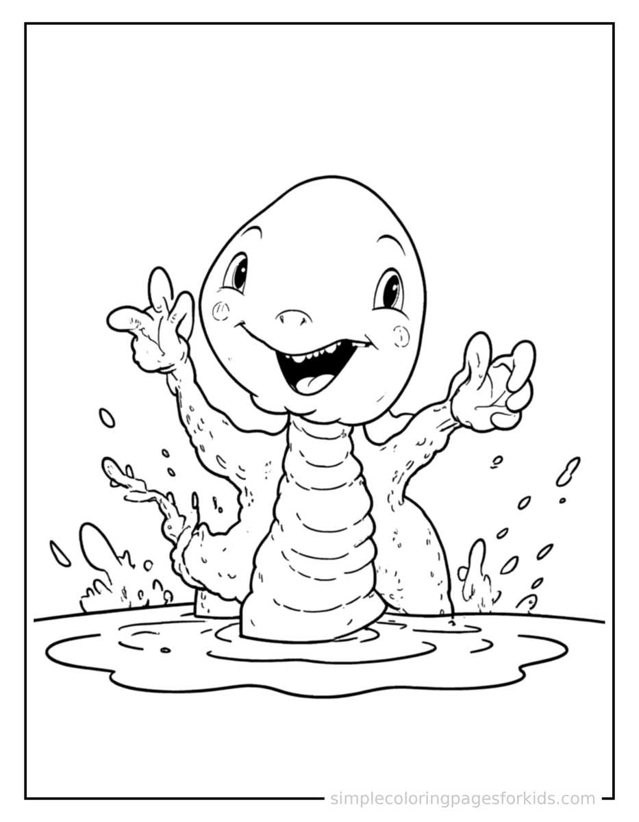 Running Friendly Kraken Peeking Out Of The Water Coloring Page