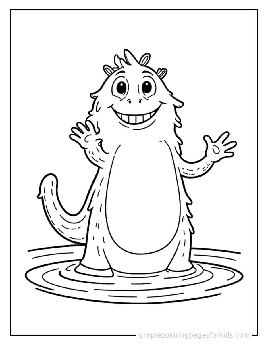 Cute Lake Monster Peeking From The Water Coloring Pages