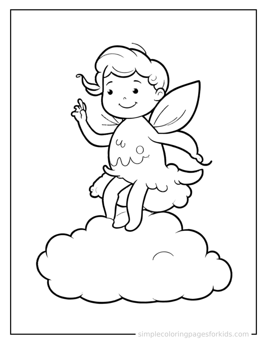 Cloud Fairy Sitting On A Fluffy Cloud Coloring Pages