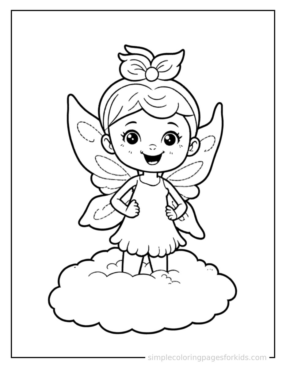 Proud Cloud Fairy Sitting On A Fluffy Cloud Coloring Page