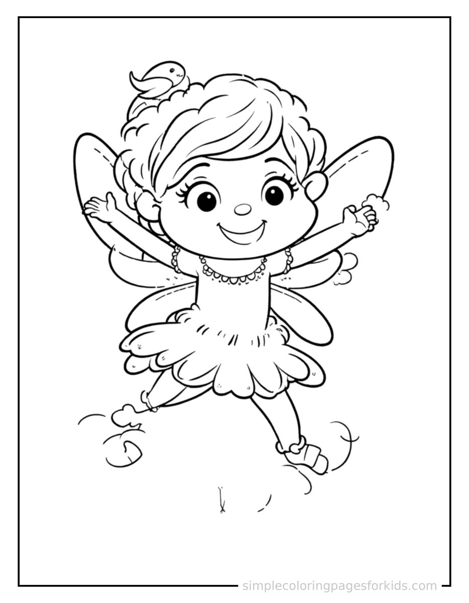Jumping Cloud Fairy Sitting On A Fluffy Cloud Coloring Page