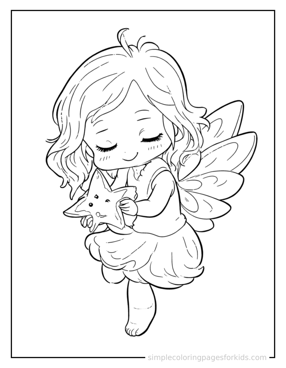 Sleepy Star Fairy Holding A Glowing Star Coloring Page