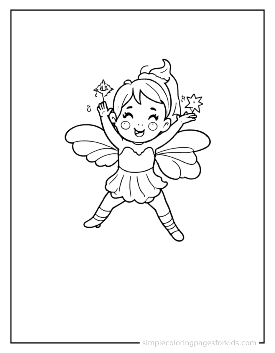 Jumping Star Fairy Holding A Glowing Star Coloring Page