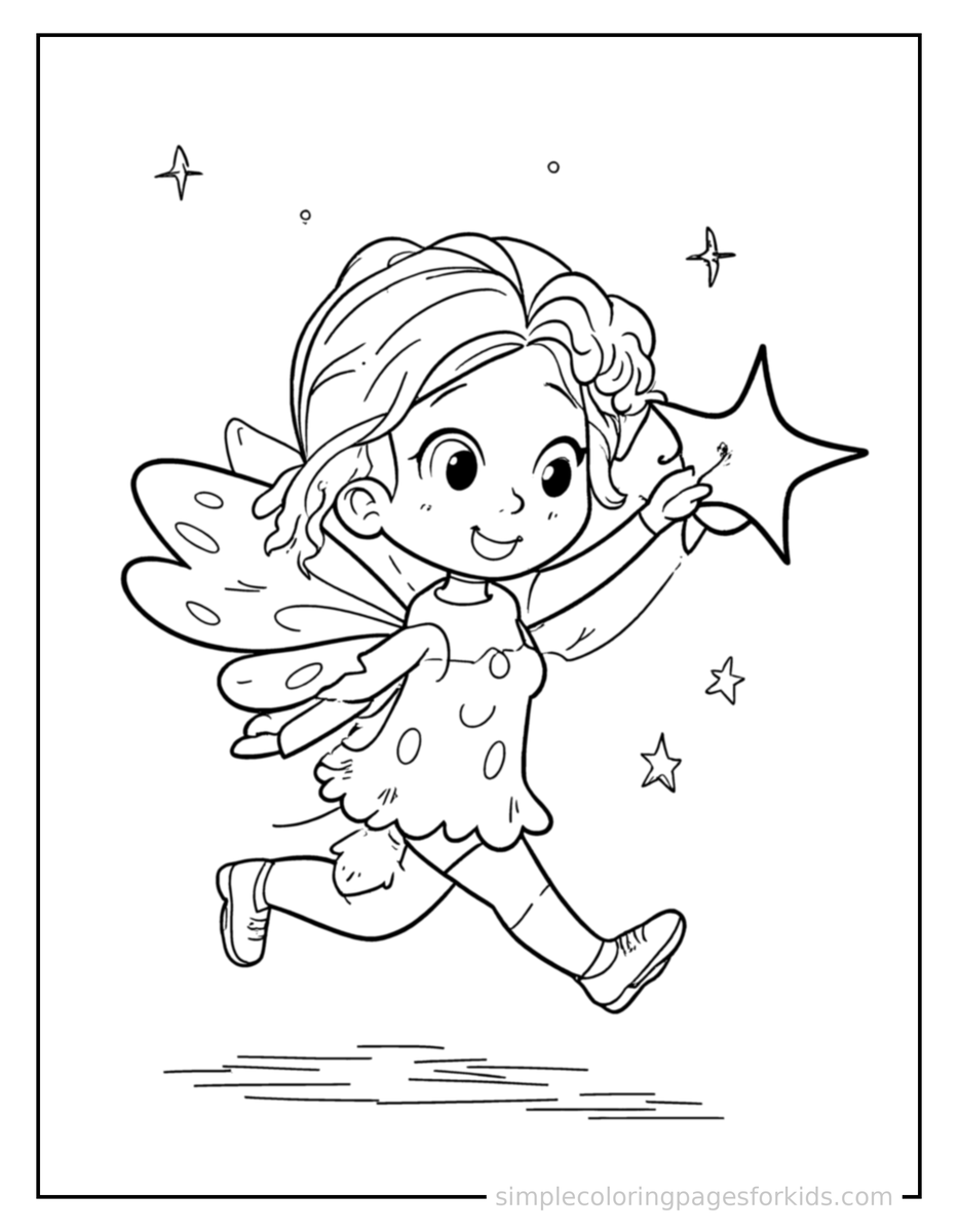 Running Star Fairy Holding A Glowing Star Coloring Page
