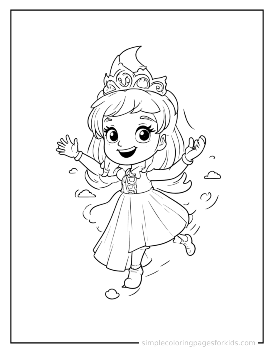 Running Moon Princess With A Crescent Moon Crown Coloring Page
