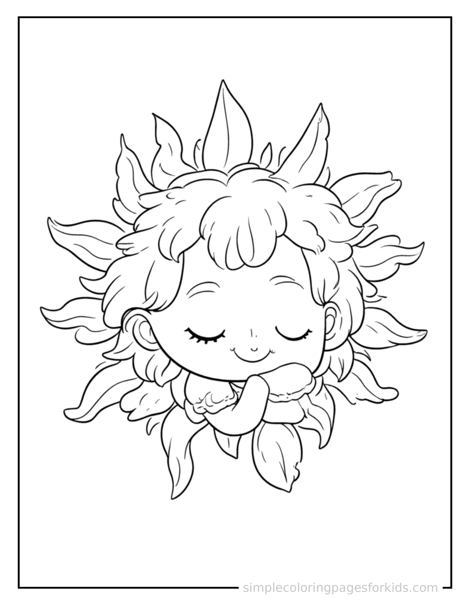 Sleepy Sun Prince With Golden Rays Around His Head Coloring Page