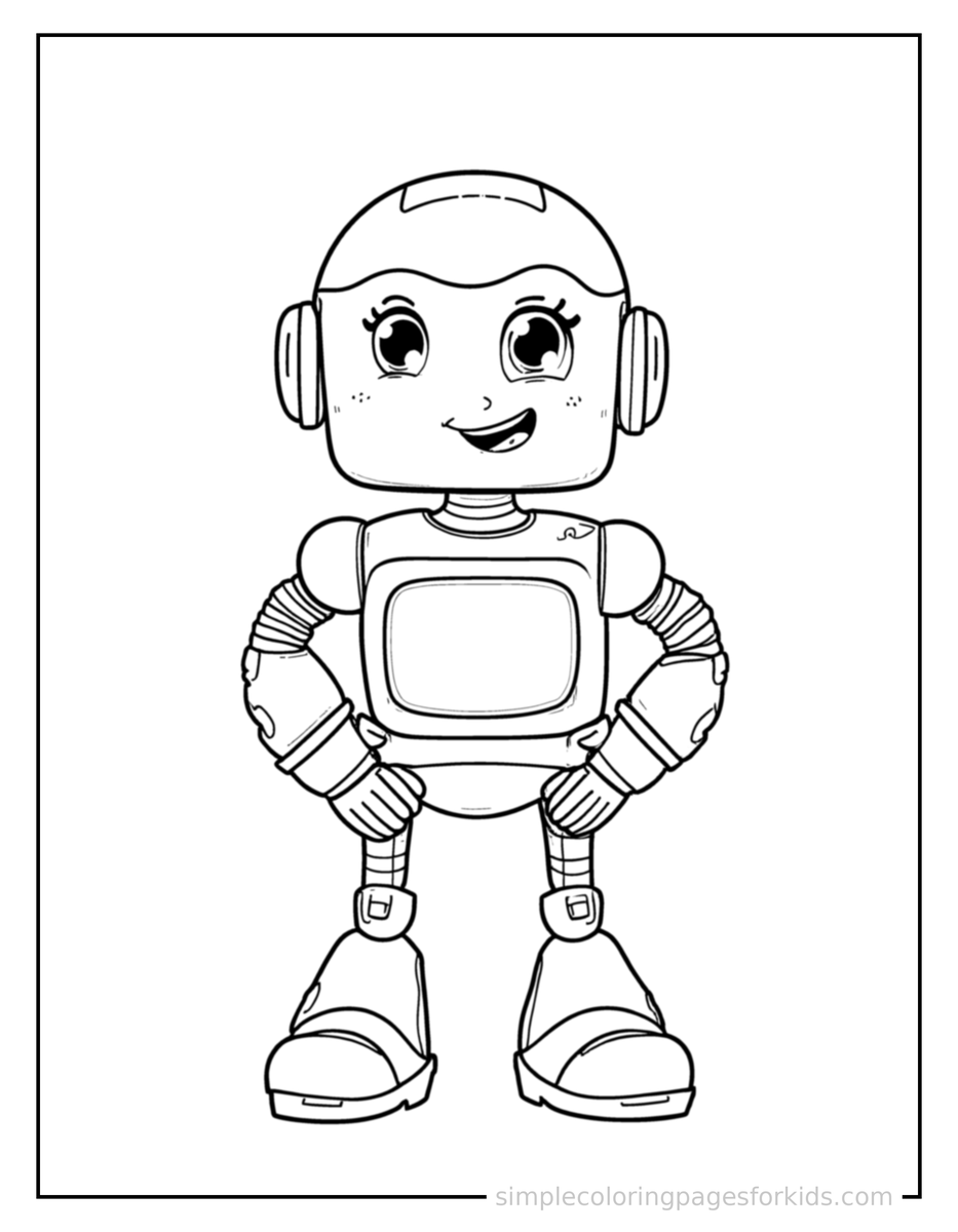 Proud Little Robot Friend With A Heart-Shaped Screen Coloring Page