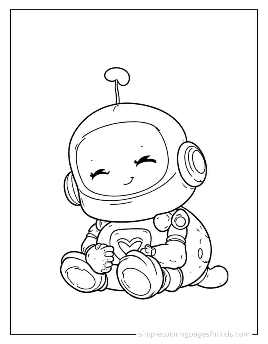 Sleepy Little Robot Friend With A Heart-Shaped Screen Coloring Page