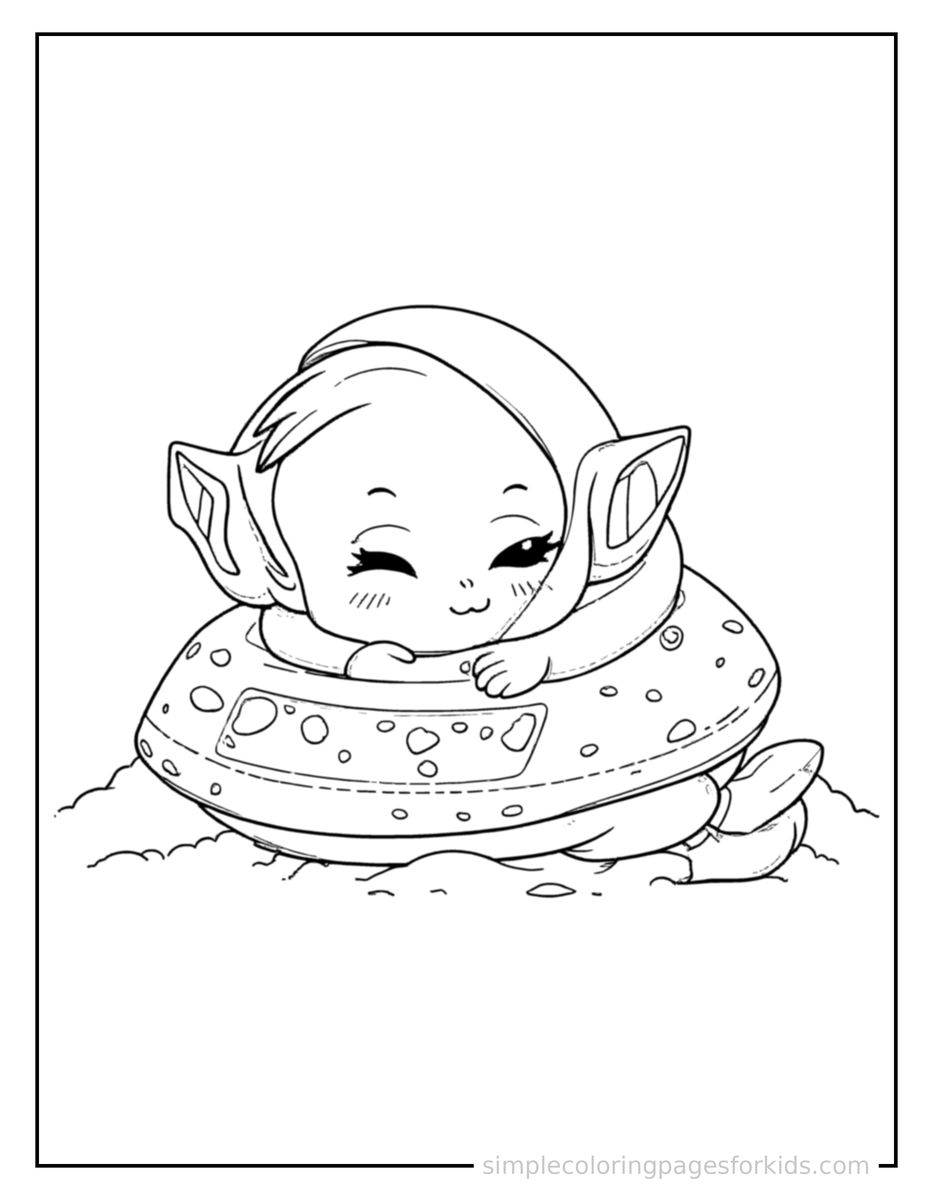 Sleepy Friendly Alien Spaceship With Round Windows Coloring Page