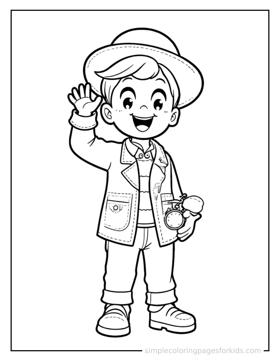Kid Time Traveler With A Pocket Watch Coloring Pages