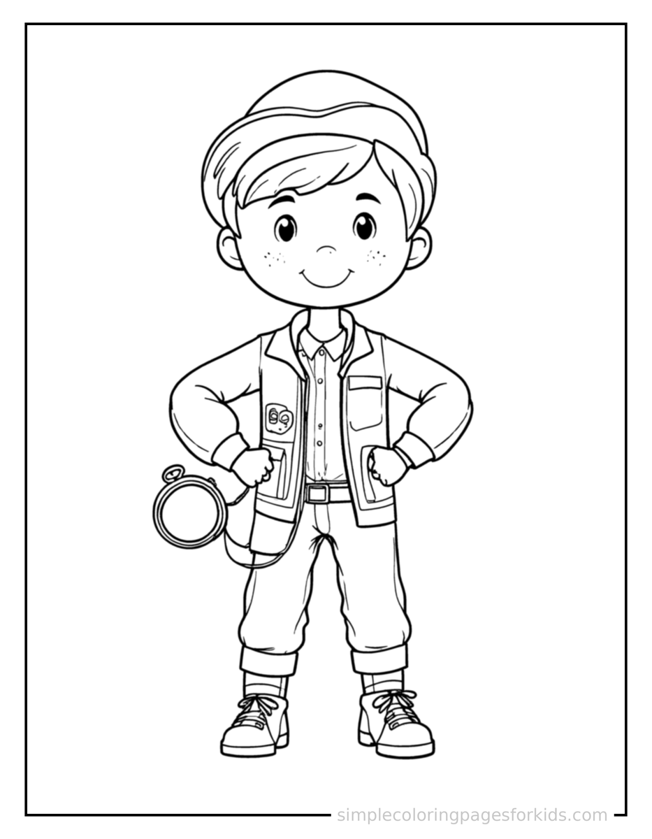 Proud Kid Time Traveler With A Pocket Watch Coloring Page