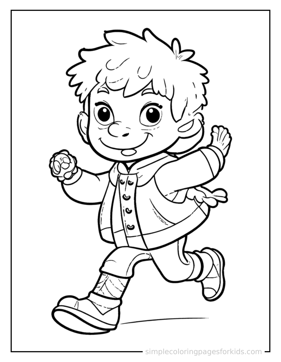 Running Kid Time Traveler With A Pocket Watch Coloring Page