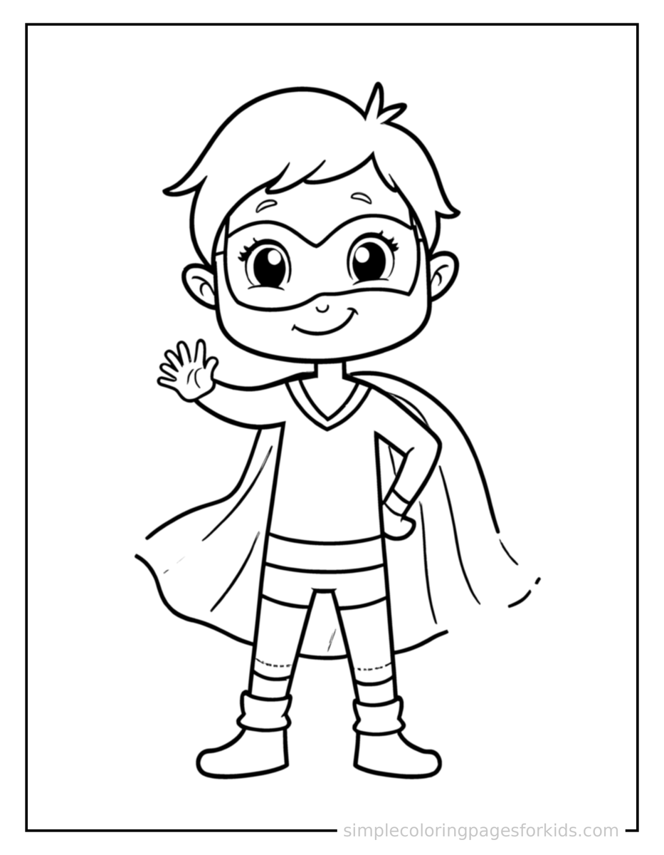 Kid Superhero With A Cape And Mask Coloring Pages