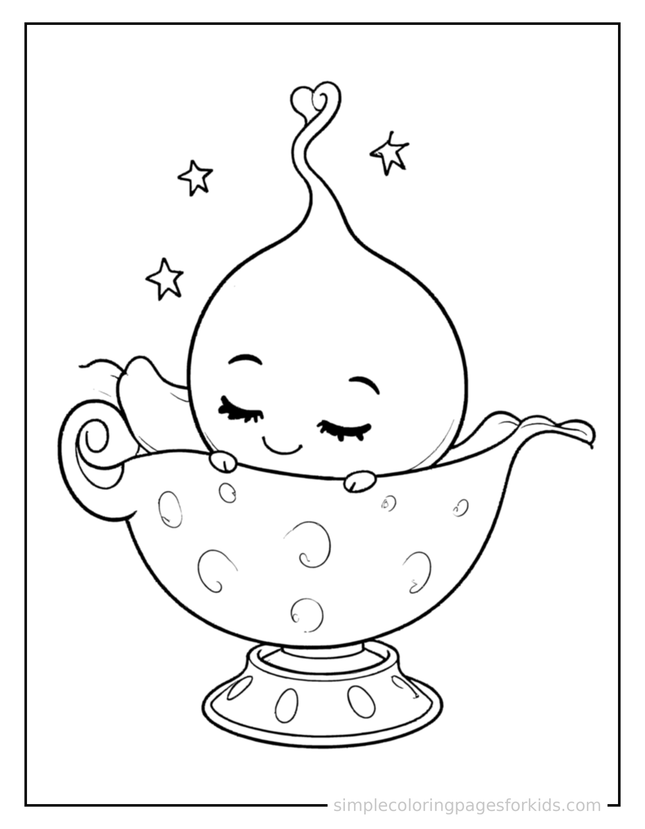 Sleepy Magic Genie Lamp With Sparkles Coloring Page