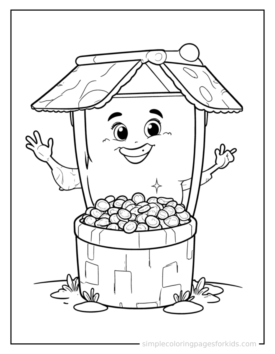 Wishing Well With Sparkling Coins Coloring Pages