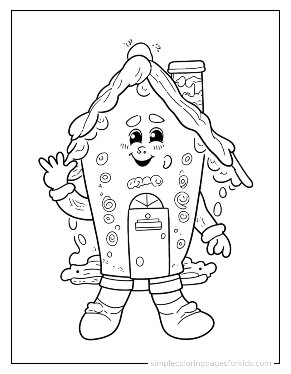Gingerbread House With Candy Decorations Coloring Pages