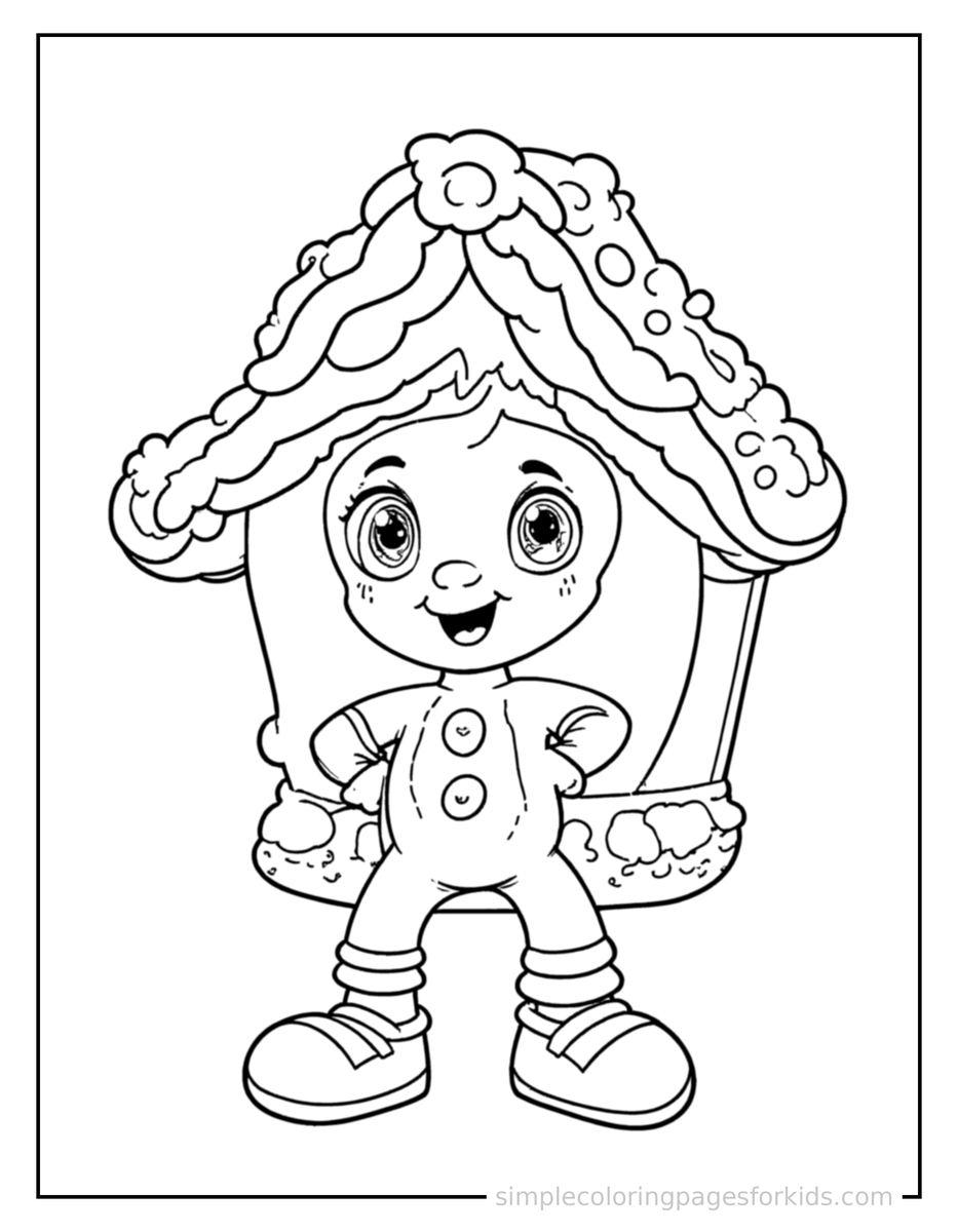 Proud Gingerbread House With Candy Decorations Coloring Page