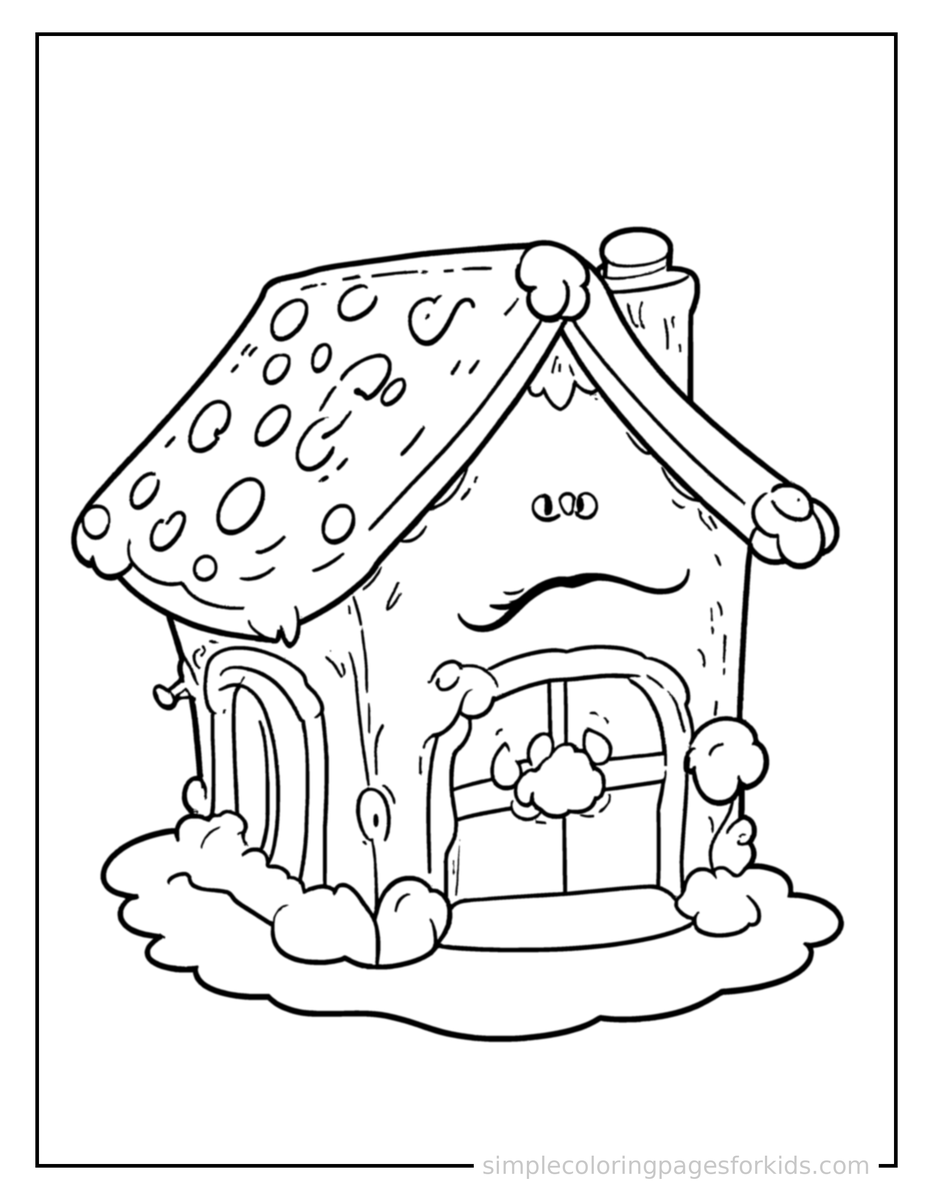 Sleepy Gingerbread House With Candy Decorations Coloring Page