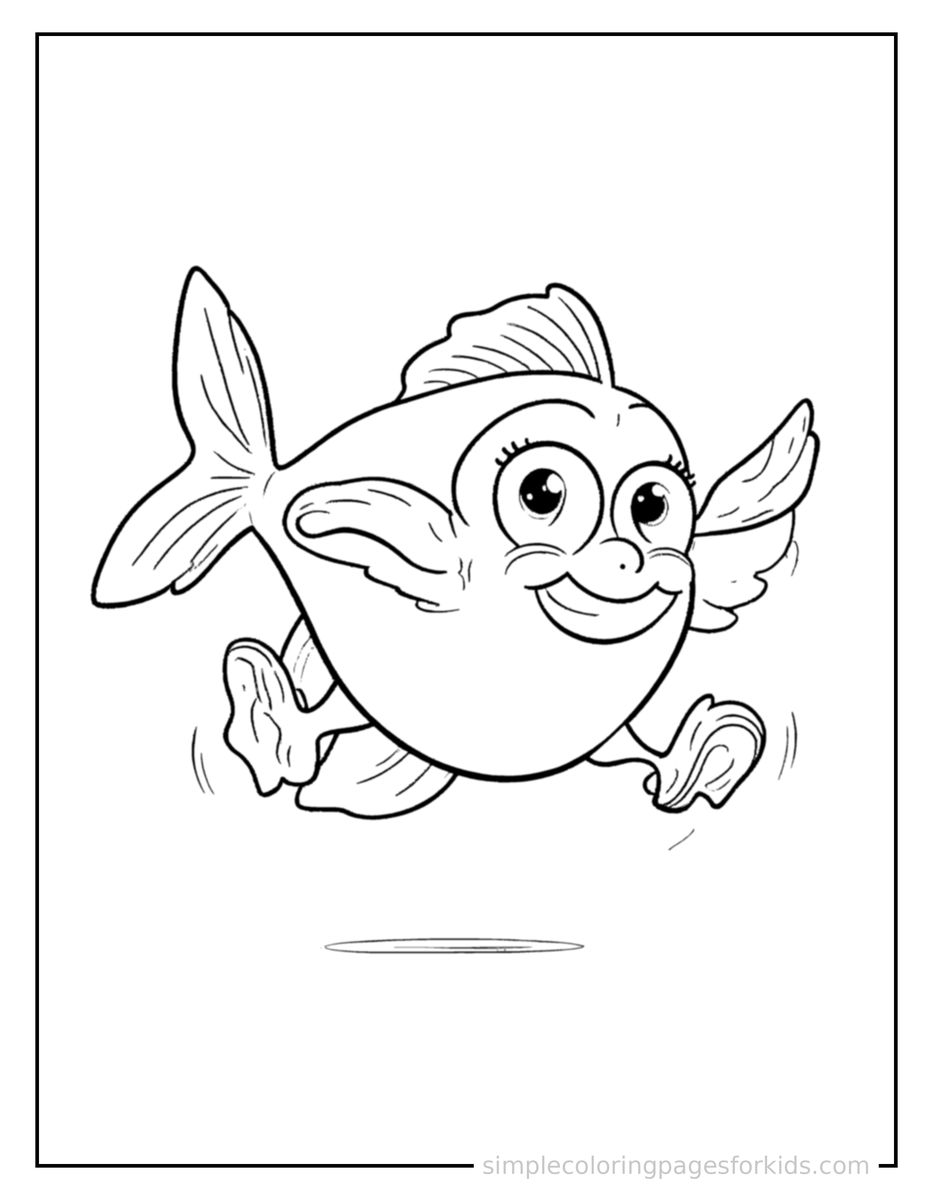 Running Friendly Fish Companion With Big Eyes Coloring Page