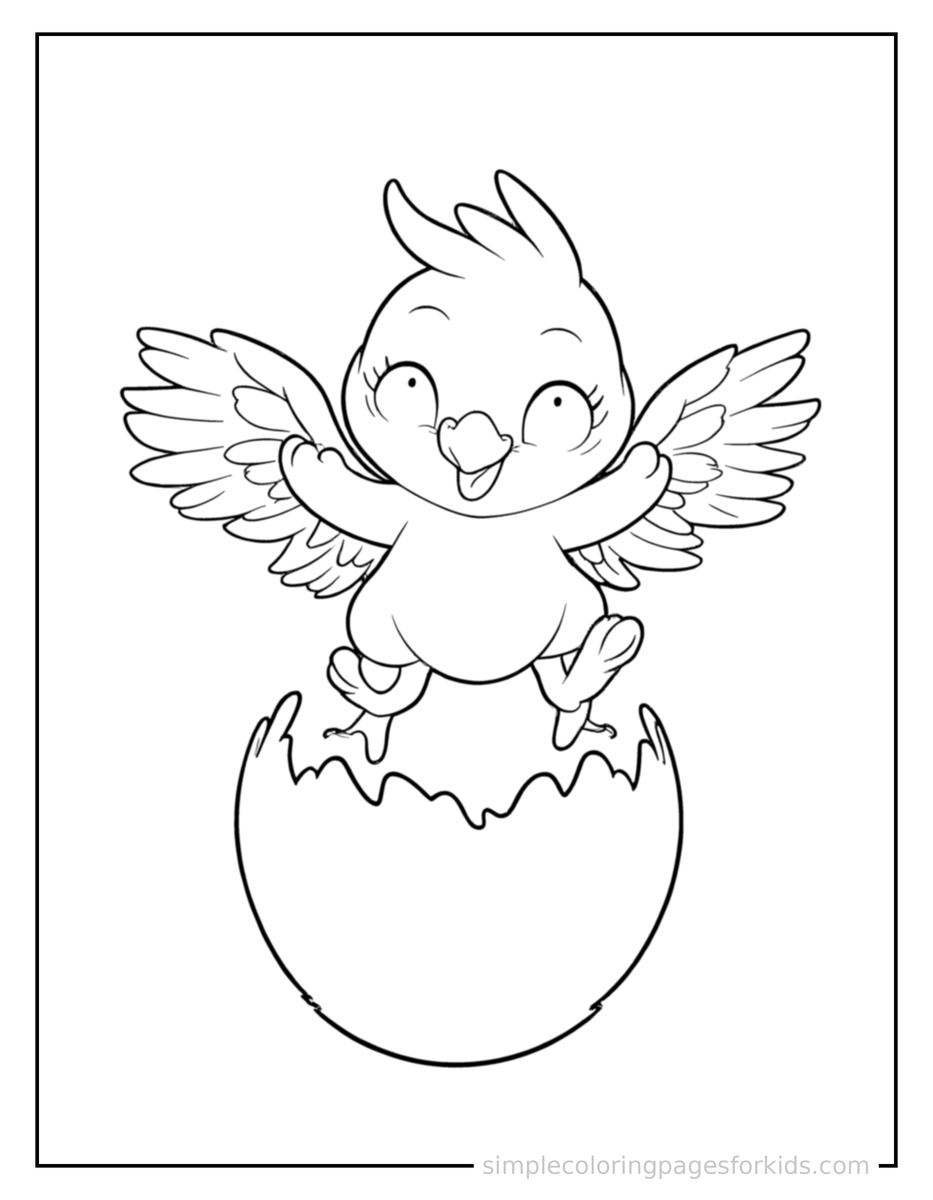 Jumping Baby Phoenix Hatching From A Glowing Egg Coloring Page