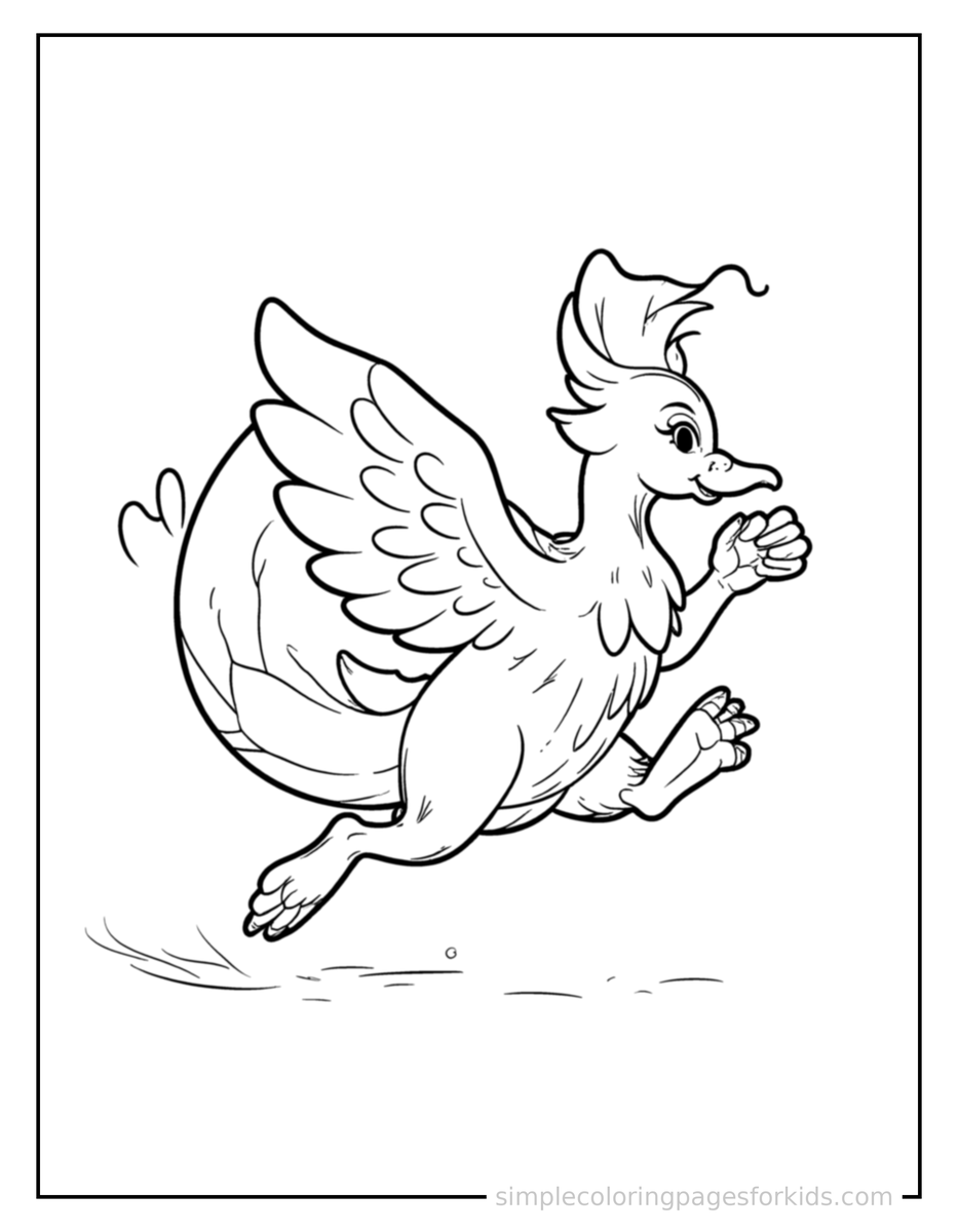 Running Baby Phoenix Hatching From A Glowing Egg Coloring Page