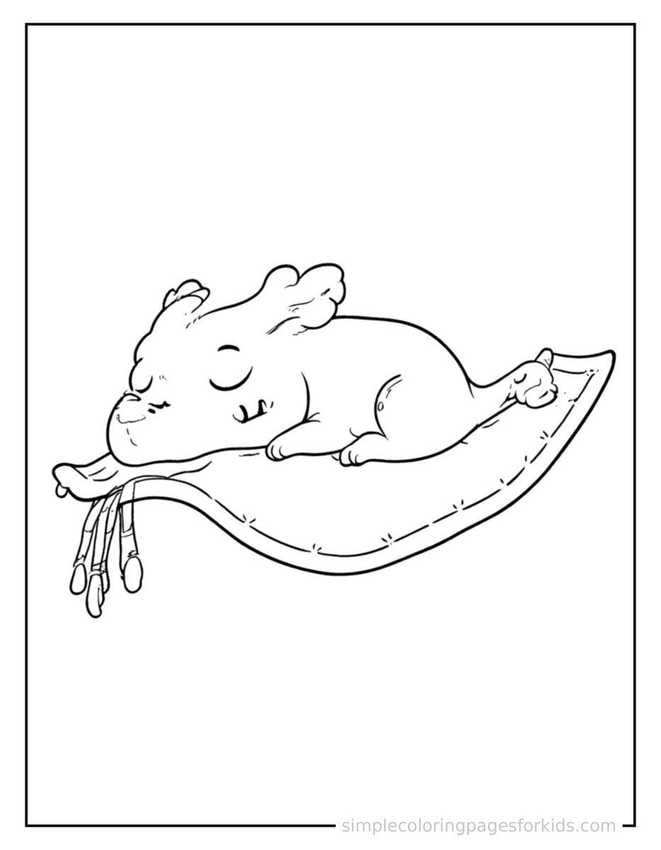 Sleepy Flying Magic Carpet With Tassels Coloring Page