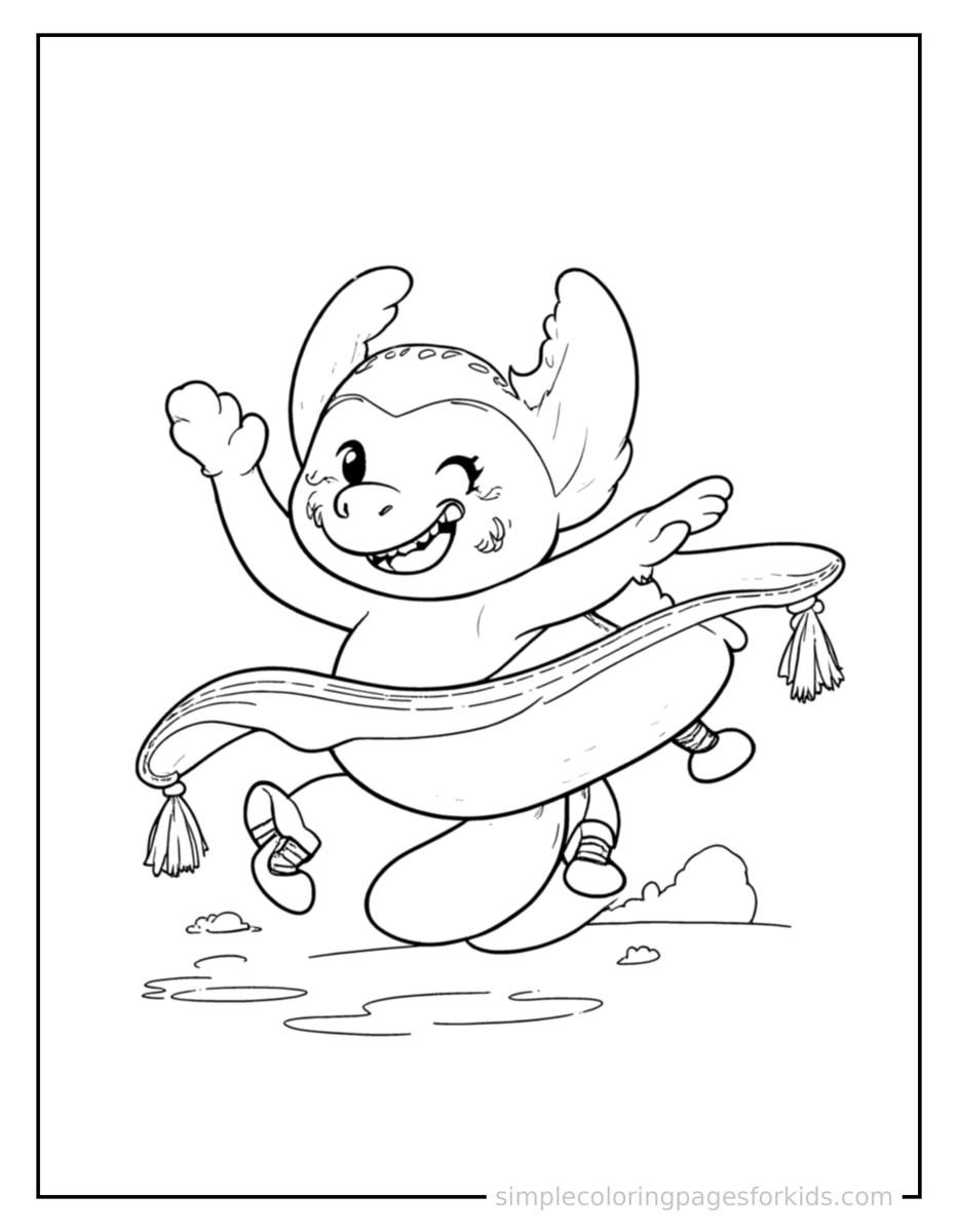 Running Flying Magic Carpet With Tassels Coloring Page