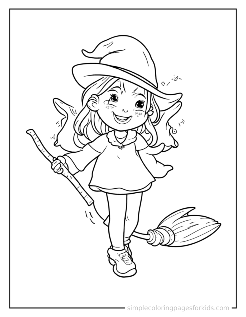 Witch’S Broomstick Flying With Sparkles Coloring Pages