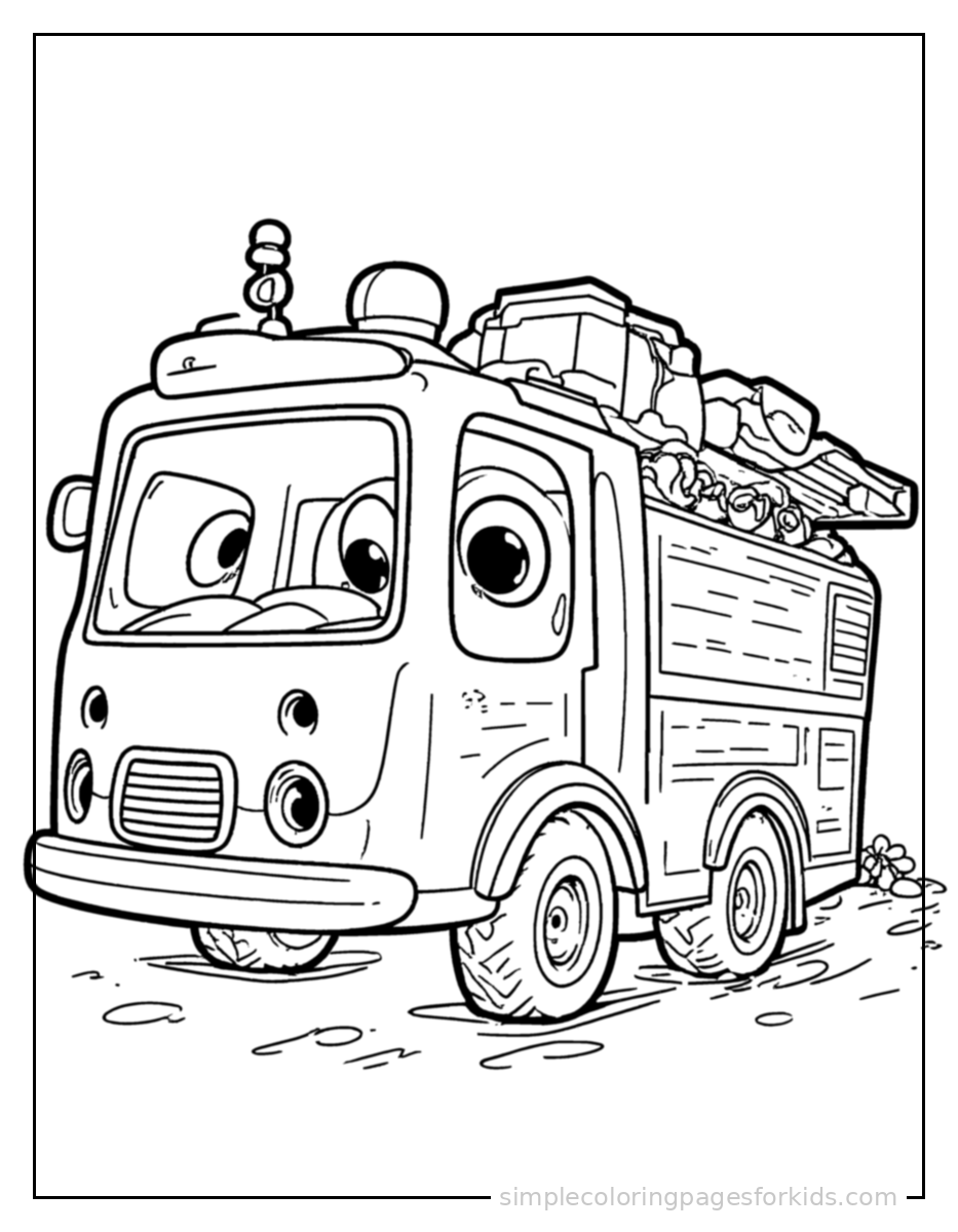 Printable fire truck coloring page for kids