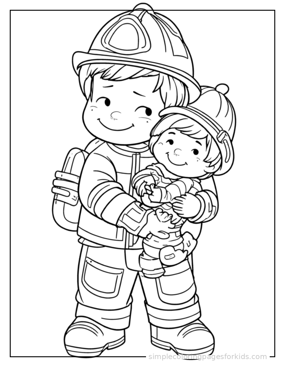 Printable firefighter coloring page for kids