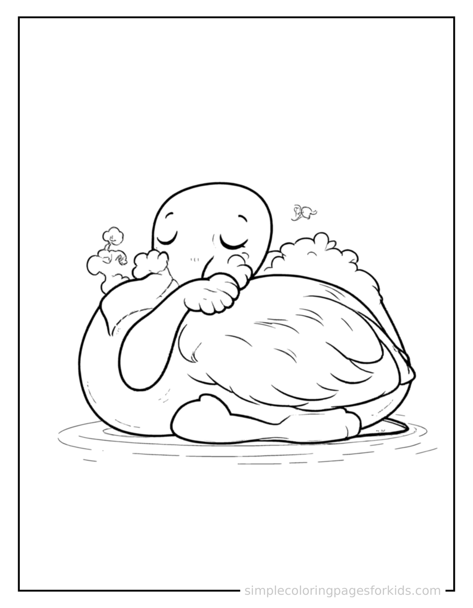 Sleepy Flamingo Coloring Page