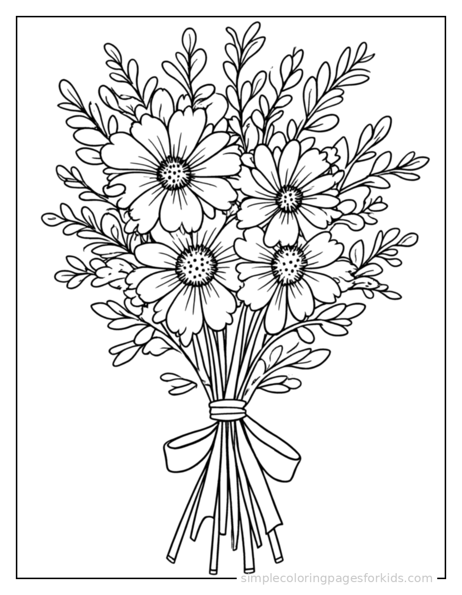 Printable flowers coloring page for kids