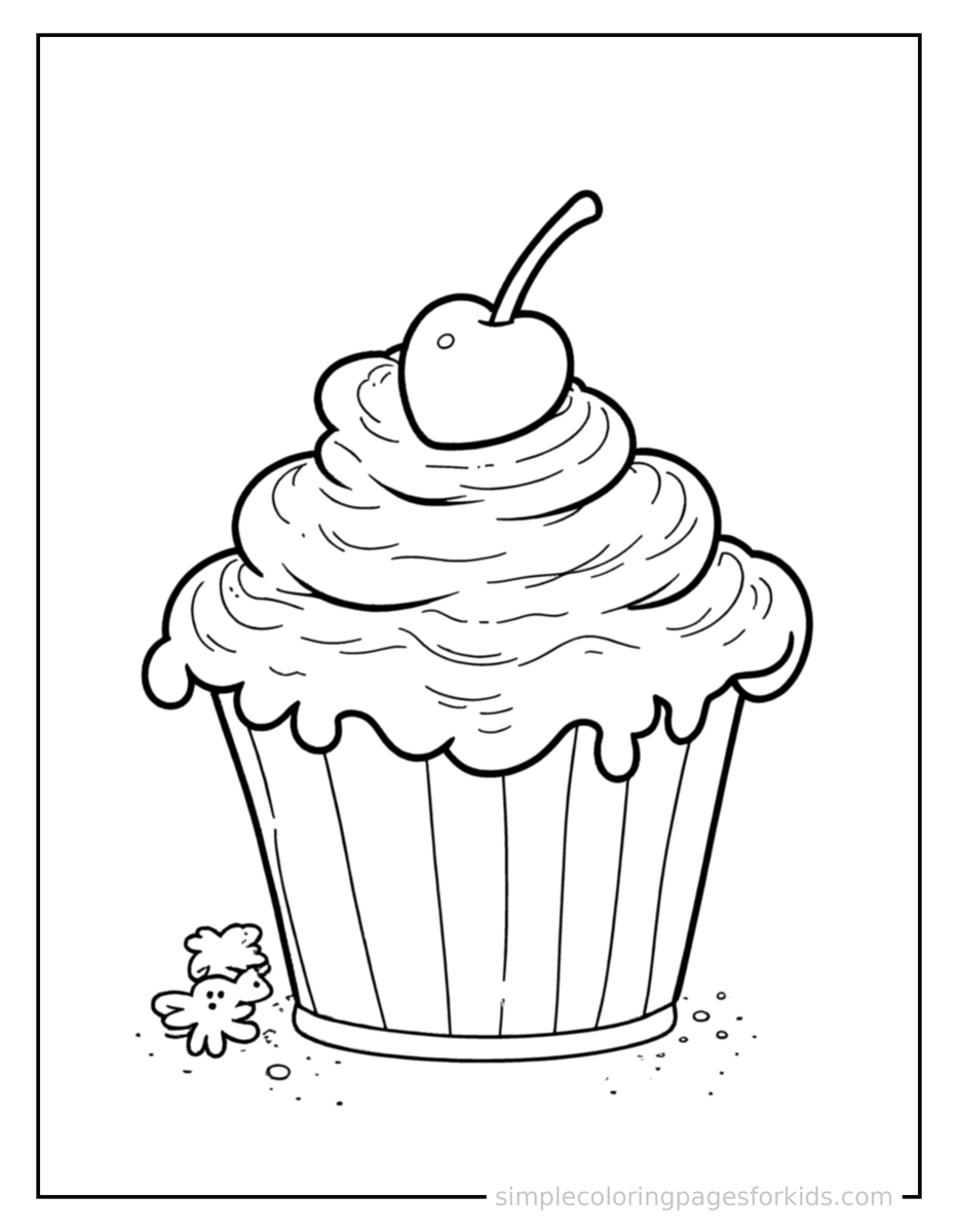 Sparkling Frosted Cupcake With A Cherry Coloring Page