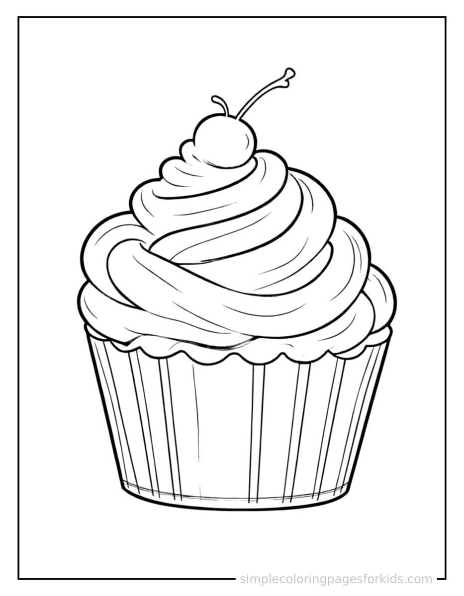 Coloring Scene 3 Frosted Cupcake With A Cherry Coloring Page