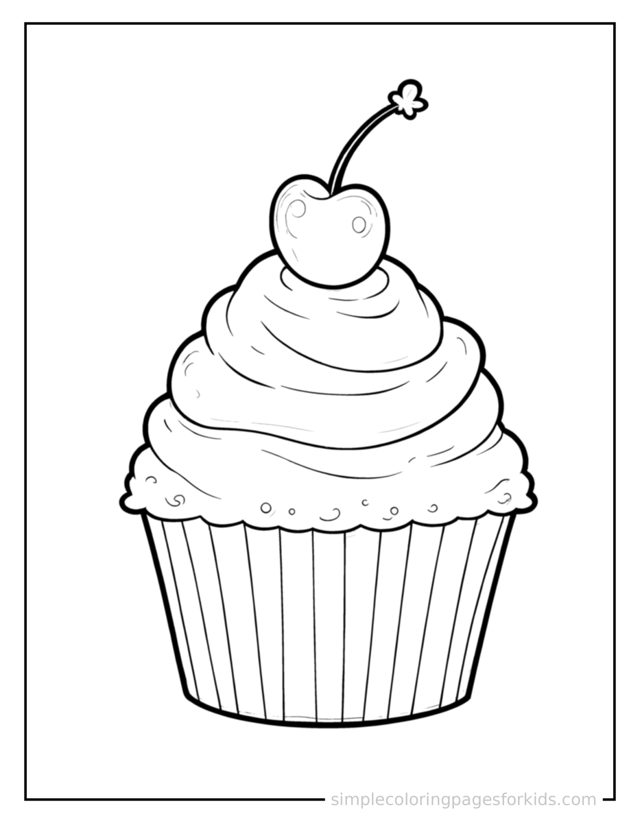 Coloring Scene 4 Frosted Cupcake With A Cherry Coloring Page