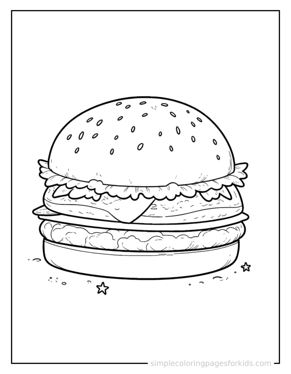 Sparkling Hamburger With A Sesame Bun Coloring Page